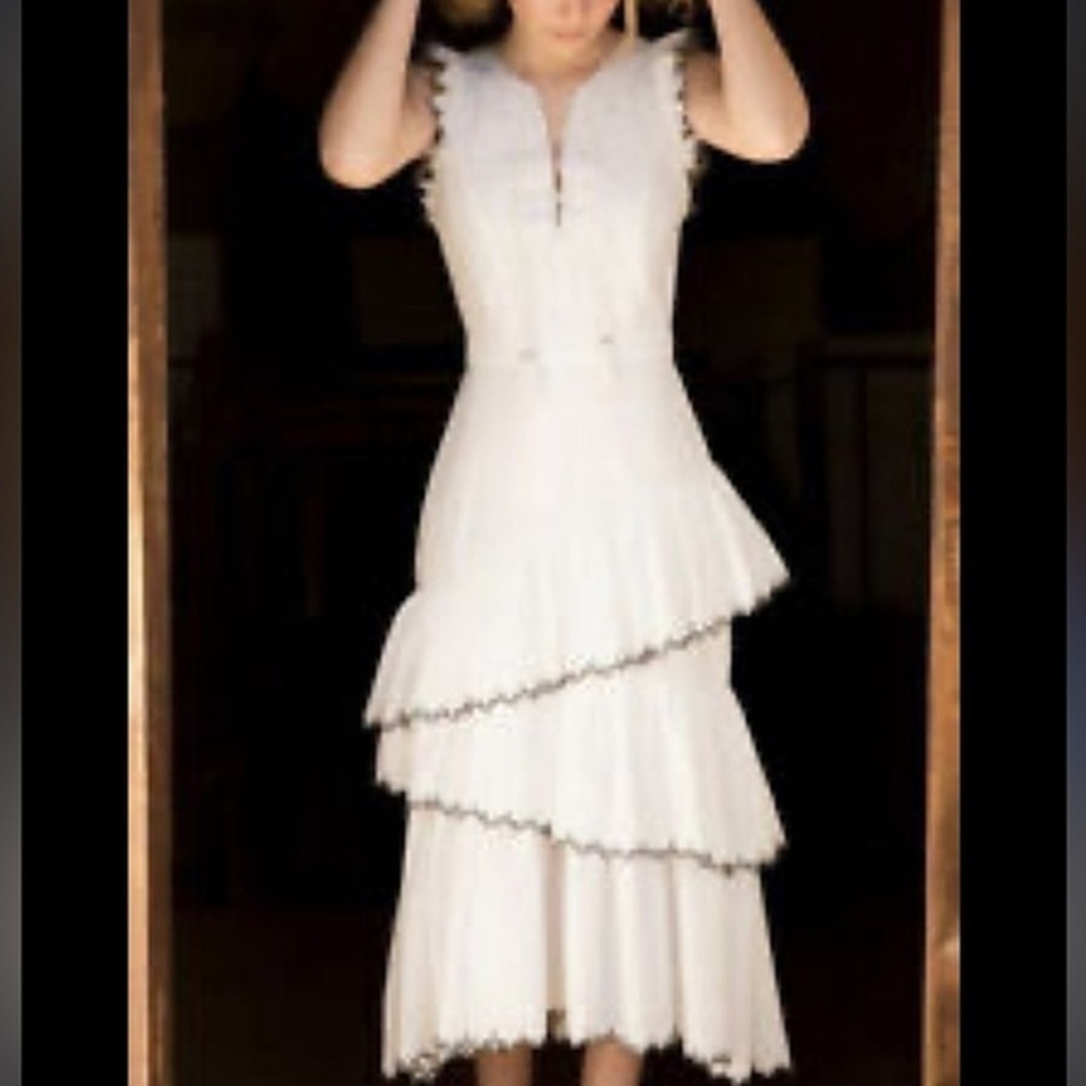 Ulla Johnson Rosalind Tiered Ruffle Cotton Midi Dress Size 2